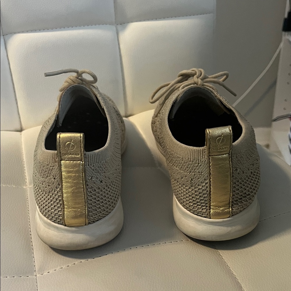 Cole Haan Beige and Gold Knit Sneakers - Picture 9 of 13